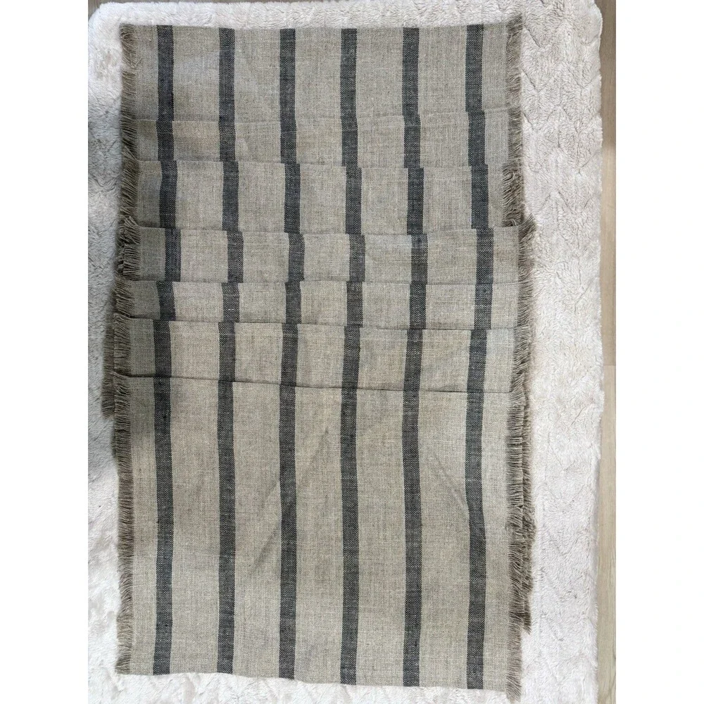 Crate & Barrel Beckett Stripe Placemats Set of 7 Grey Linen. NWOT